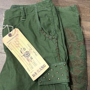 NWT Vintage Da-Nang cargo utility embroidered 100% cotton pants size S or M